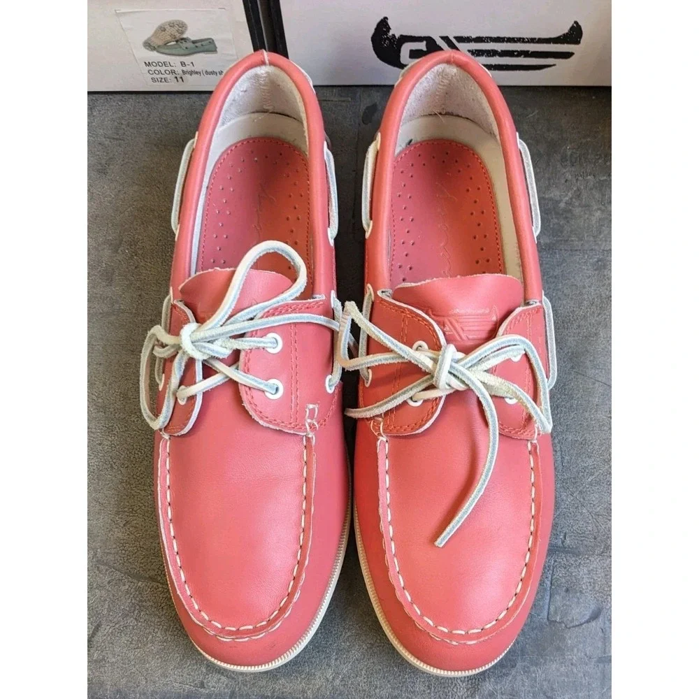 Canoos Golf Shoes Women's 9.5 Coral Pink & White Leather Boat Loafers Cleats